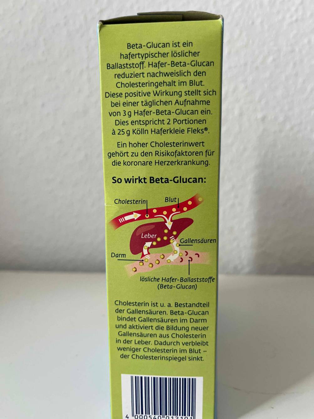 Haferkleie-Test: eine Packung Haferkleie von der Seitee ersichtlich.