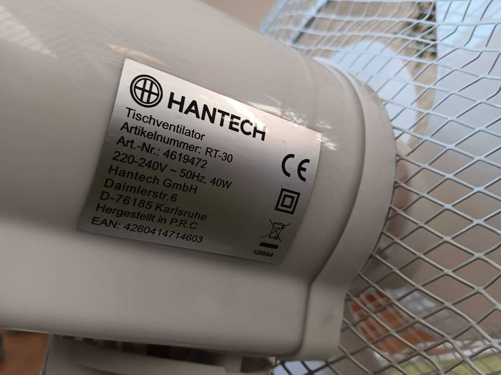 Ventilator im Test: Rückseite des Ventilators der Marke Hantech