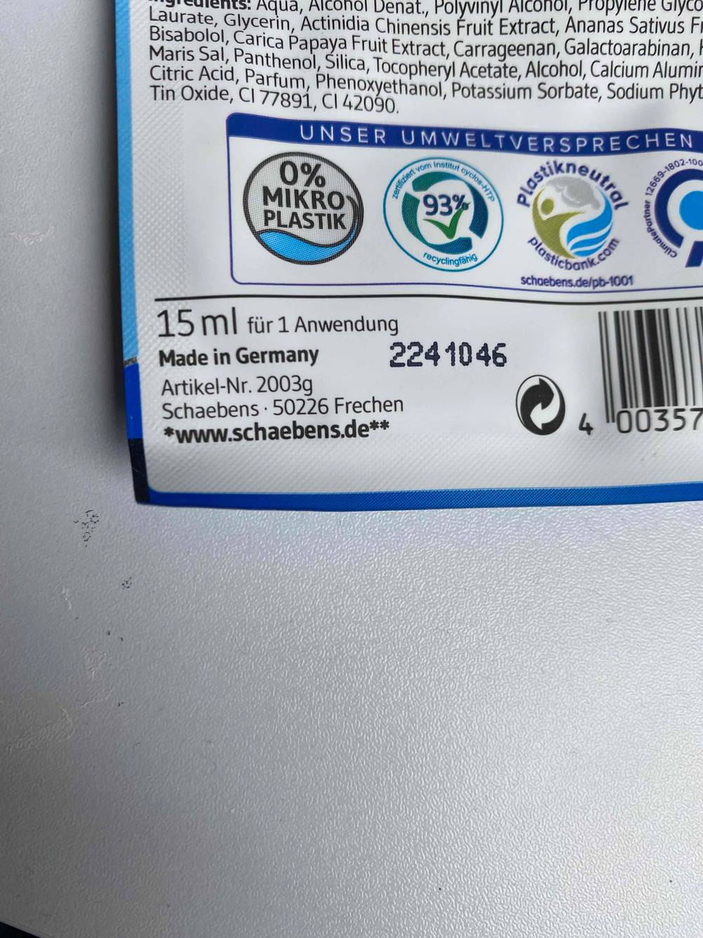 Im Test: Detailaufnahme Infolabels einer Peel-off-Maske.
