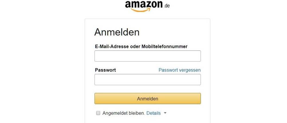 Anmeldungsbox bei Amazon