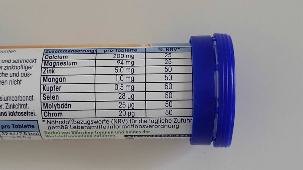 Mineralstoff getestet: Nahaufnahme der Zusammensätzung auf der Packung.