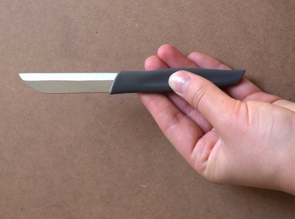 Gemüsemesser in der Hand.