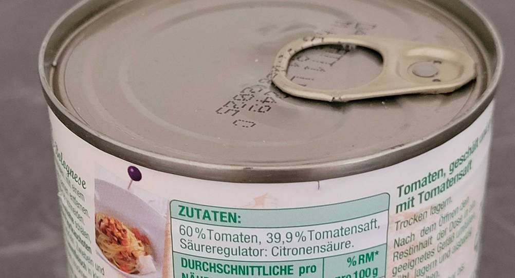 Gehackte Tomaten getestet: Nahaufnahme Verschluss der Dose.