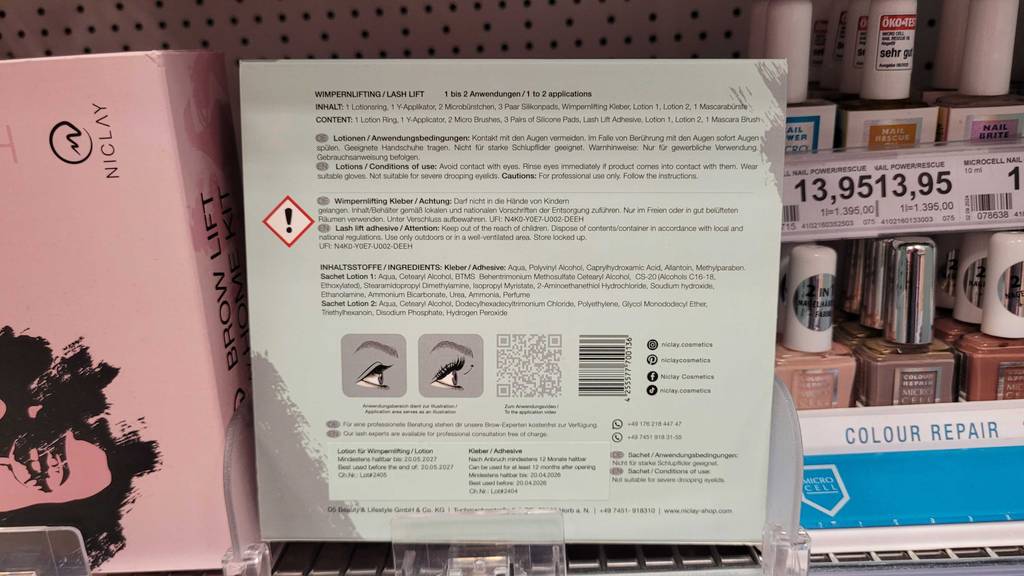 Rückseite der Verpackung des getesteten Wimpernlifting-Sets.