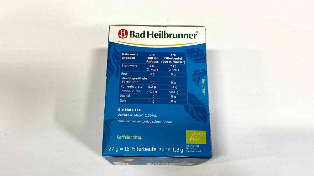 Mate-Tee getestet: Verpackung mit Nährwertangaben.