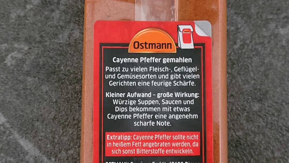 Cayennepfefferpackung von Ostmann