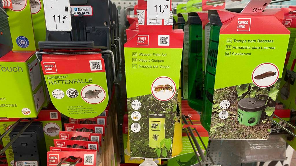 Wespenfalle im Test: Wespenfalle hängend neben anderen Artikel in einem Regal.