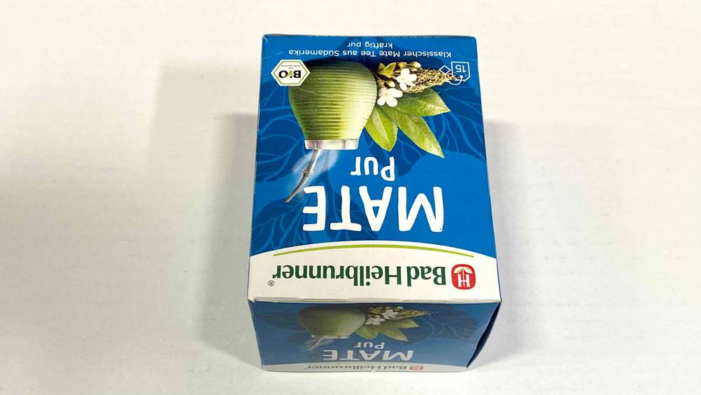 Mate-Tee getestet: Detailaufnahme Oberseite der Verpackung.
