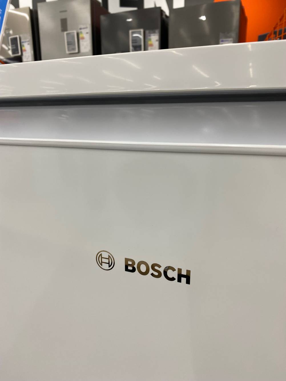 Einbaukühlschrank ohne Gefrierfach getestet: Nahaufnahme auf das Logo.