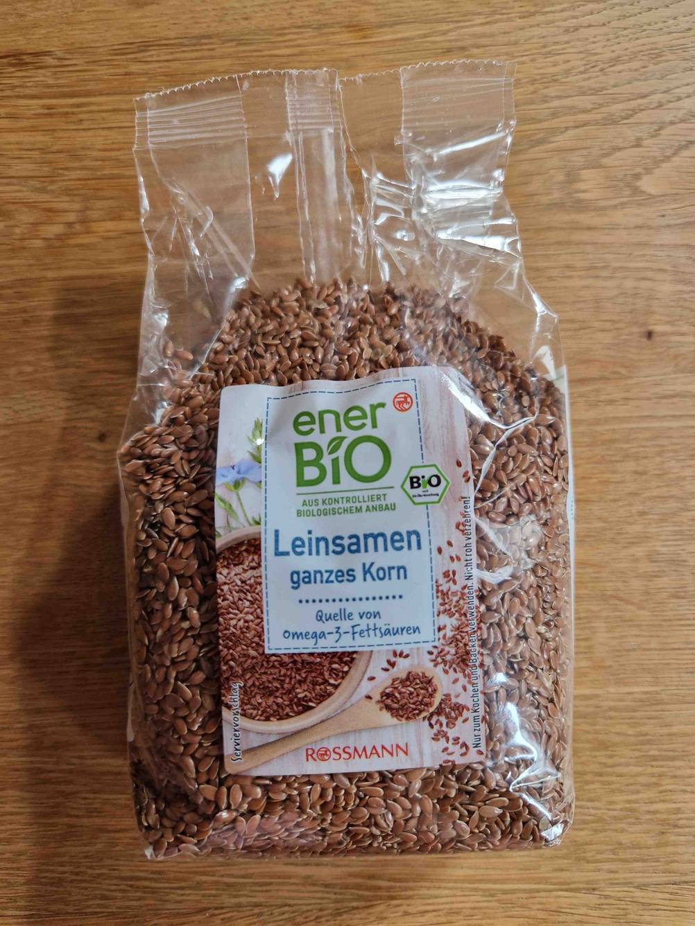 Leinsamen im Test: liegende Verpackung von Leinsamen.