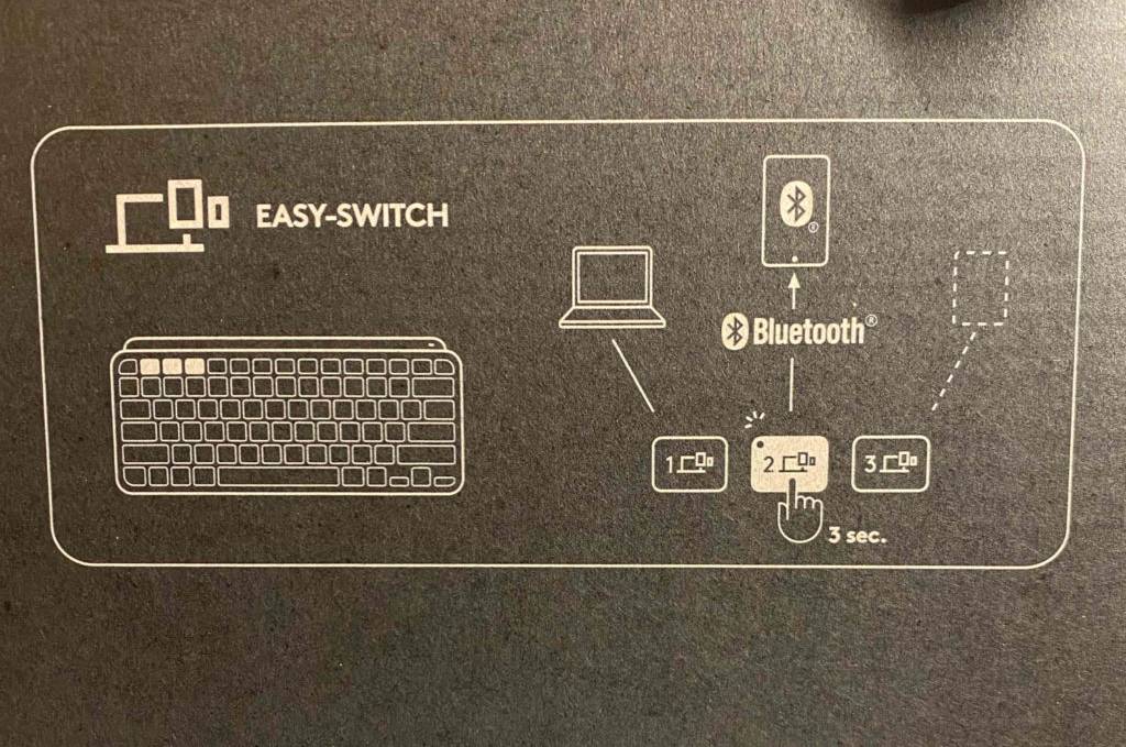 Nahaufnahme einer Infografik auf der Packung einer getesteten beleuchteten Tastatur.