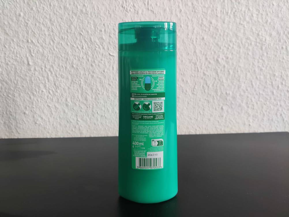 Shampoo Flasche Rückseite.