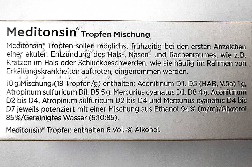Detailansicht der Anwendungsbeschreibung auf der Verpackung der getesteten Hunstentropfen.