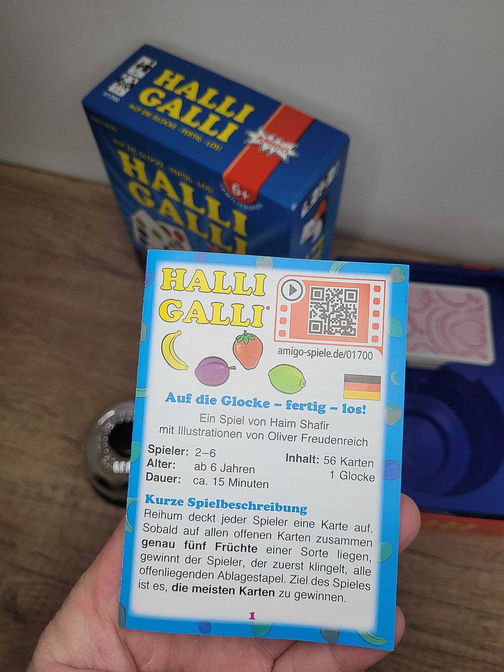 Halli Galli Spiel- Verpackung Rückseite mit Erklärung im Test.