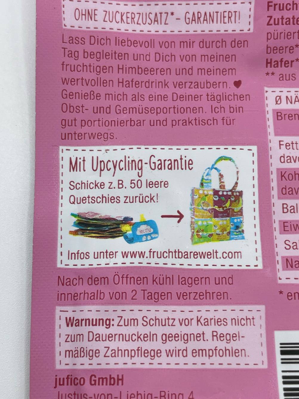 Quetschie Rückseite fotografiert.