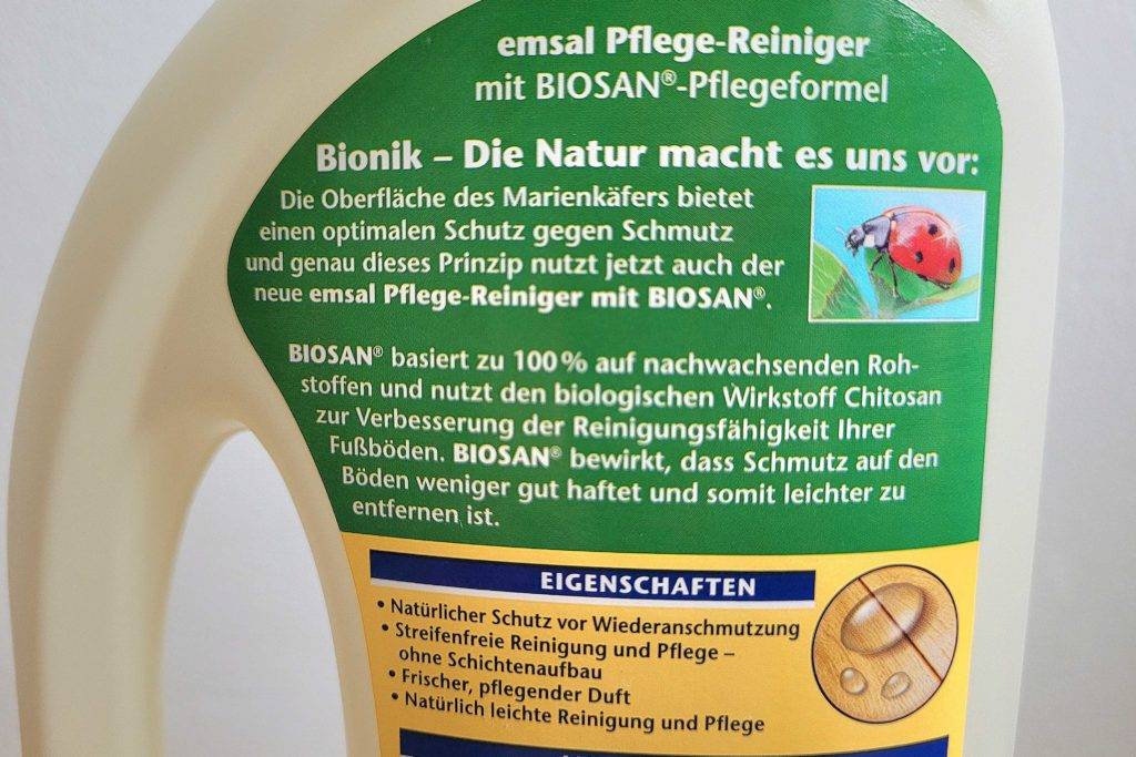 Bodenreiniger Rückseite der Verpackung.