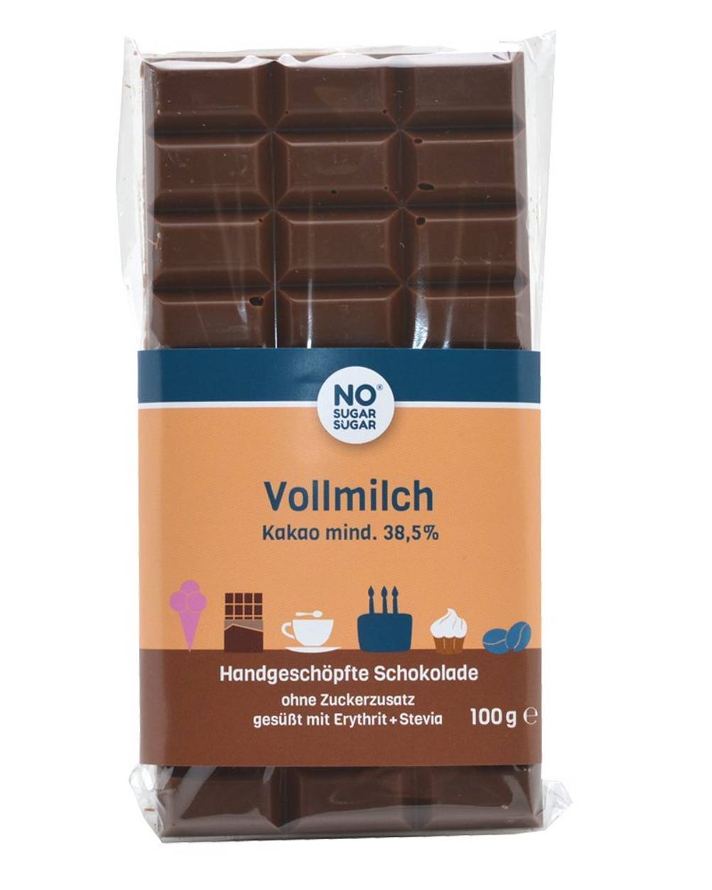 Erythrit-Test: Eine Tafel Vollmilch-Schokolade mit Erythrit. 