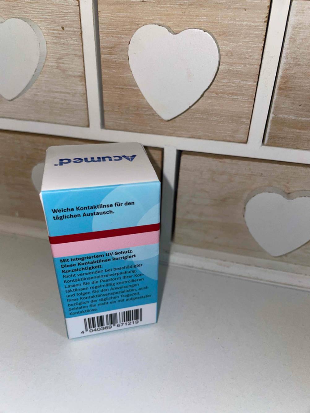 Acumed-Tageslinsen Verpackungsrückseite.