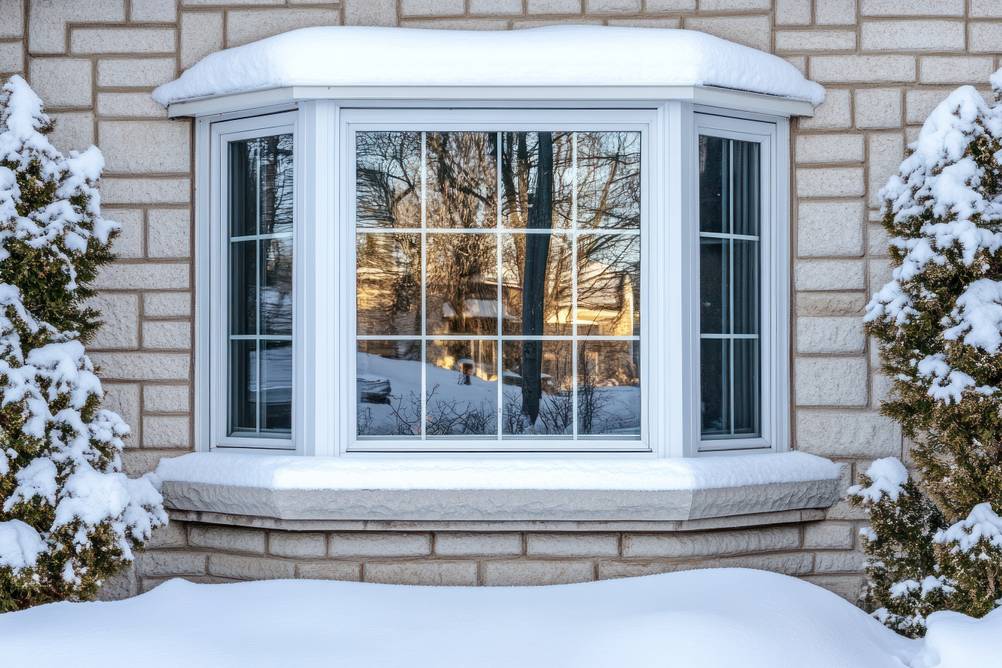 Spiegelfolie im Test: Ein Erkerfenster spiegelt das gegenüberliegende Haus.
