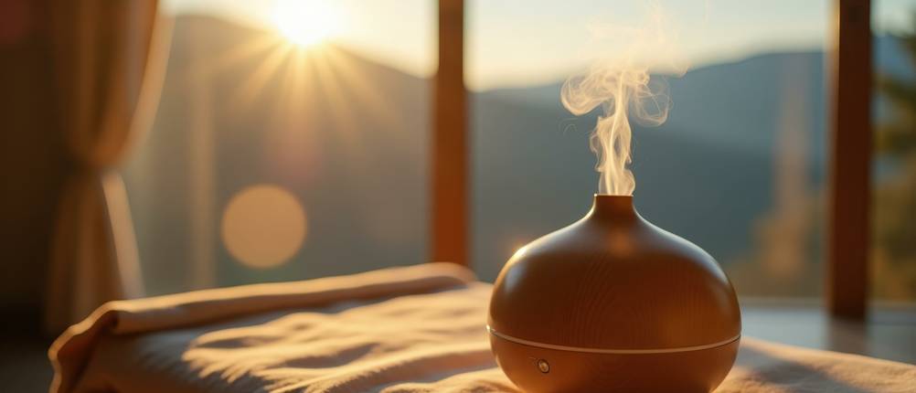 Baldini-Öle-Test: Ein Diffuser steht in einem Raum, in dem die Sonne hineinscheint.