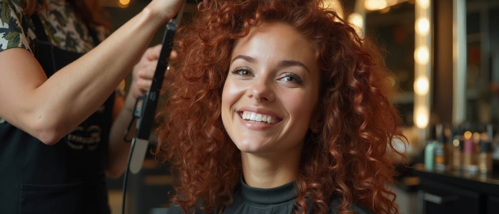 BaByliss-Lockenstab-Test: Eine Frau, die gerade Locken bekommt und dabei lächelt.