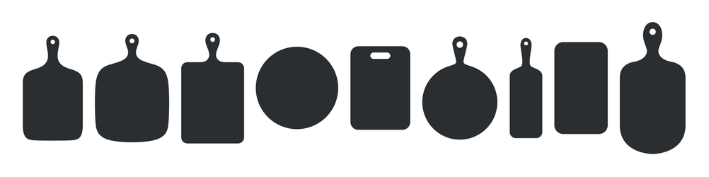 Vektorgrafik mehrerer Schneidebretter in verschiedenen Formen in einer Reihe