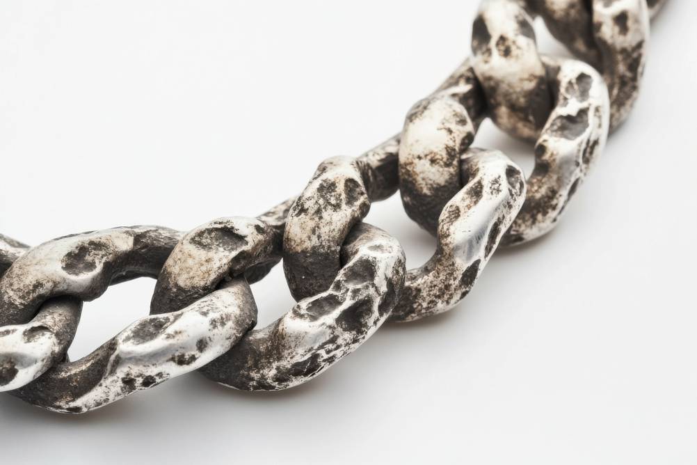 Sandstrahlgerät im Test: Verschmutzte Kette oder geschwärzte Kette mit groben Gliedern