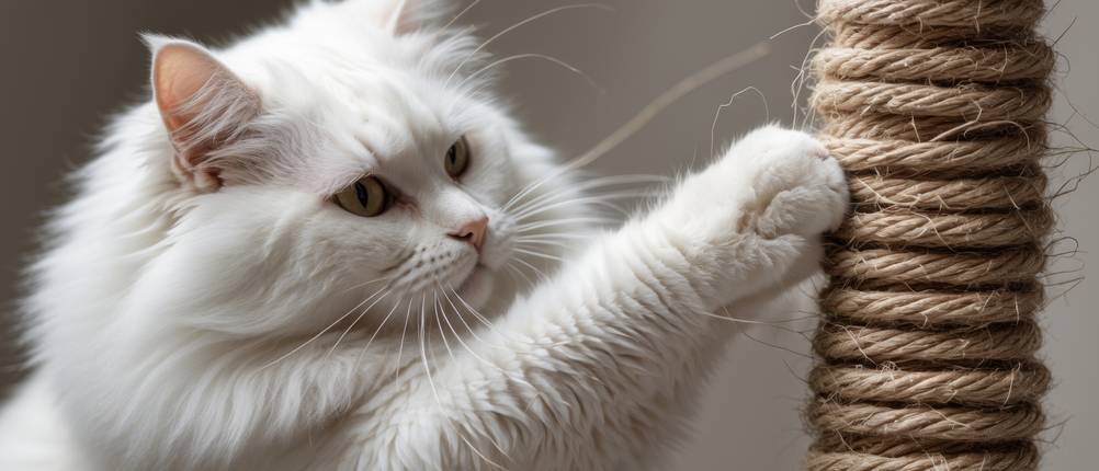 Feandrea-Kratzbaum-Test: Eine Katze wetzt sich ihre Krallen an einem Kratzbaum.