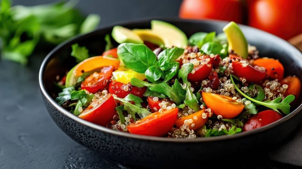 Eine Schale mit einem bunten Quinoasalat.