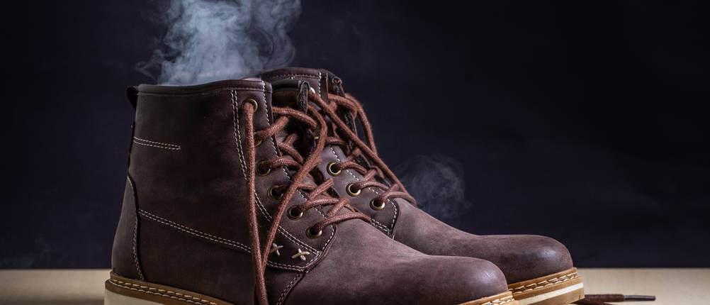 Schuhkissen-Test: ein Paar dampfende Schuhe.