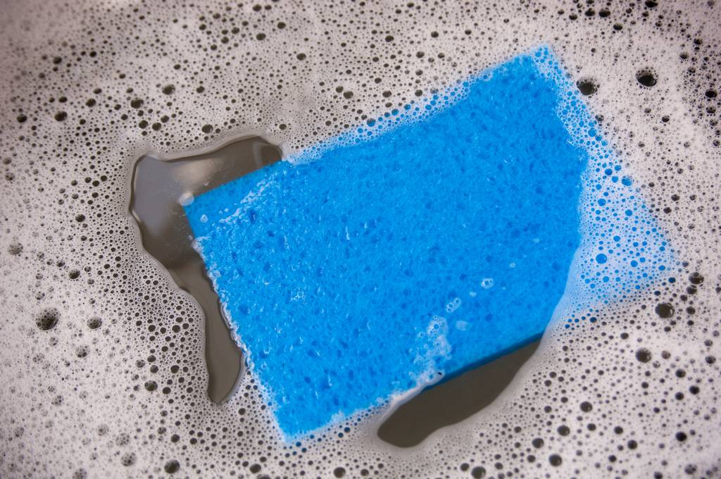 Caso-Weinkühlschrank im Test: Spülwasser und Schwamm.