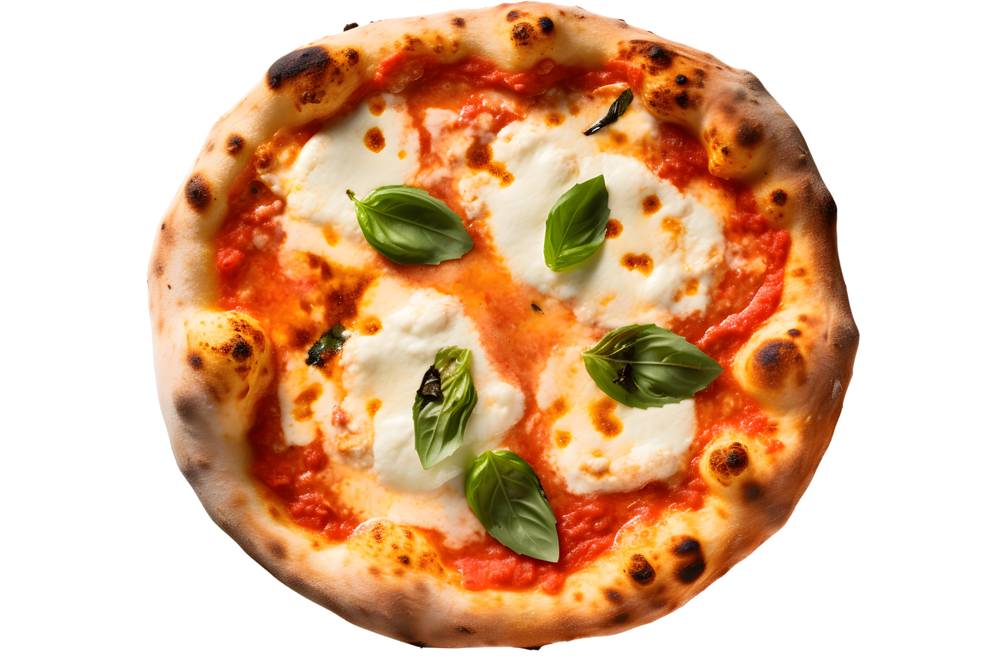 Steba-Minibackofen im Test: Eine kleine, fertig gebackene Pizza mit Tomate, Mozzarella und Basilikum