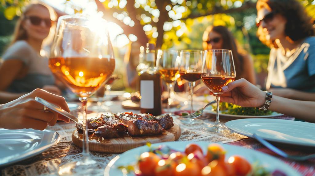 Caso-Weinkühlschrank im Test: Eine Tafel mit verschiedenen Weinen, Gästen und Lebensmitteln.