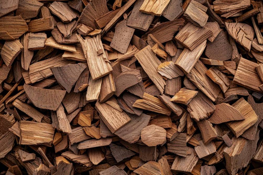 Räuchertonne im Test: Nahaufnahme einer großen Räucherchips-Mischung