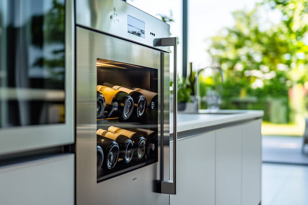 Weinkühlschrank 12 Flaschen im Test: Weinkühlschrank in der Küchenzeile integriert.