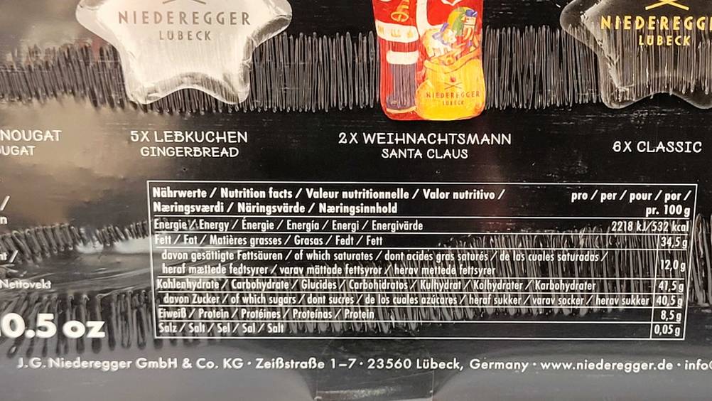 Adventskalender für Männer im Test: Nahaufnahme der Nährwerte.