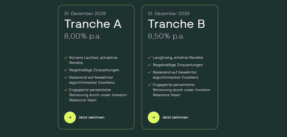 Gegenüberstellung von Tranche A und Tranche B des Unternehmens Alphawave