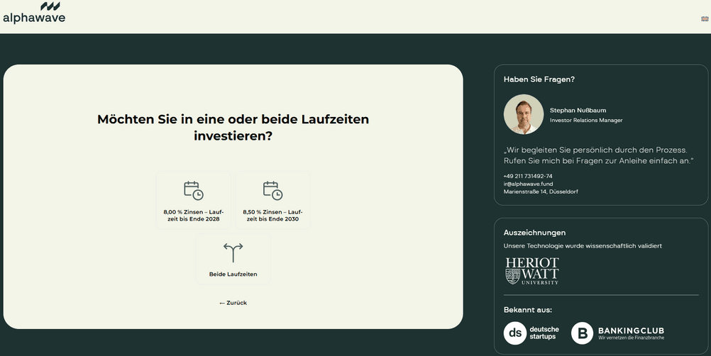 Zeichnungsplattform der Emittentin Alphawave Finance GmbH