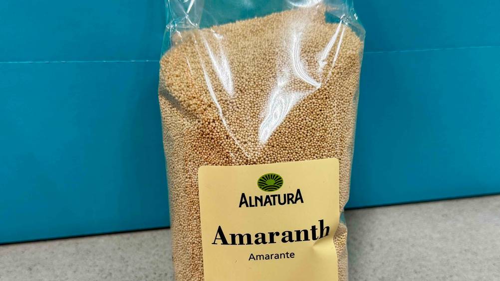 Amaranth getestet: Nahaufnahme der Verpackung mit Logo.