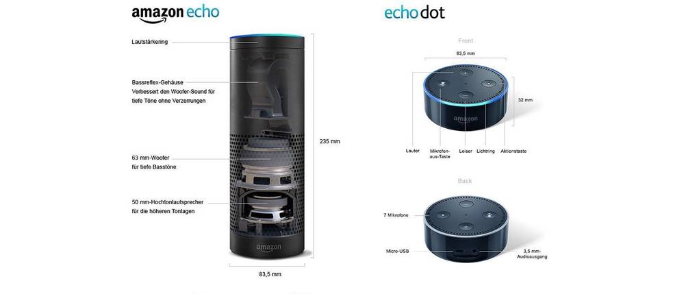 Amazon Echo und Amazon Echo Dot im Vergleich