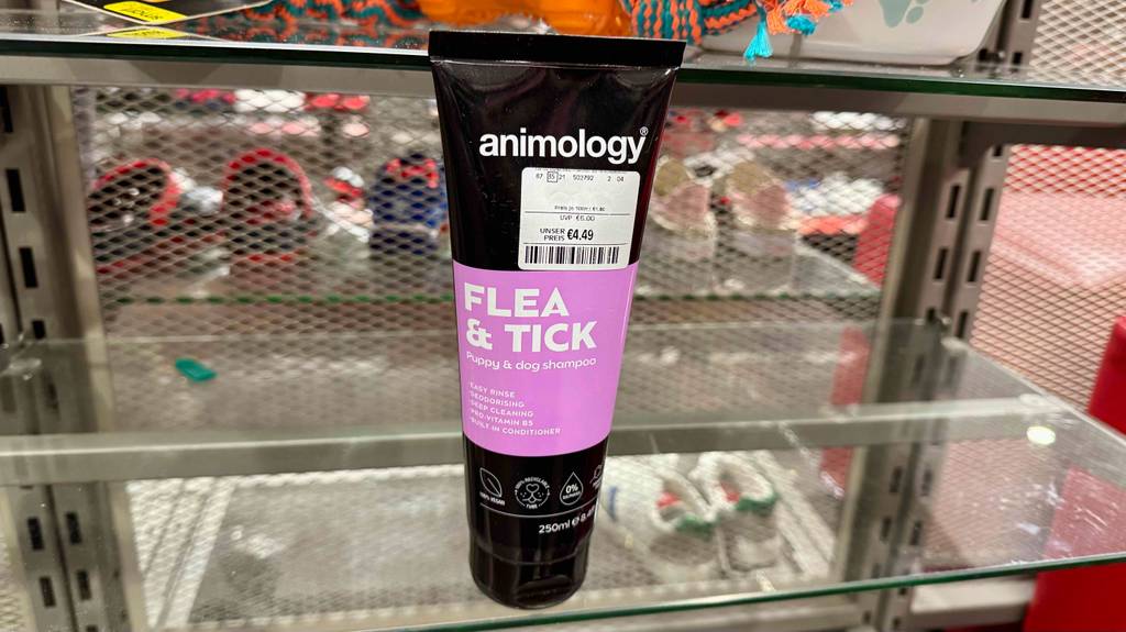 Frontansicht einer Tube getestetes Flohshampoo für den Hund.