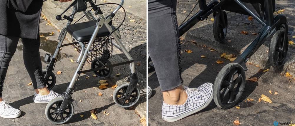 eine Frau schiebt einen Rollator