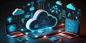Antivirus-Apps im Test: Grafische Darstellung von unterschiedlichen Geräten, die über die Cloud miteinander verknüpft sind.