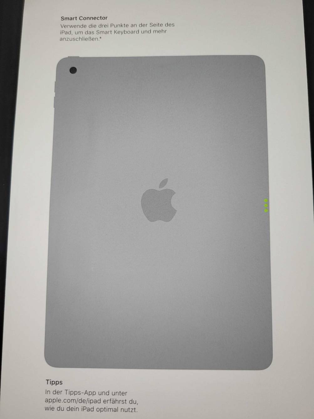 iPad getestet: Nahaufnahme der Bedienungsanleitung.