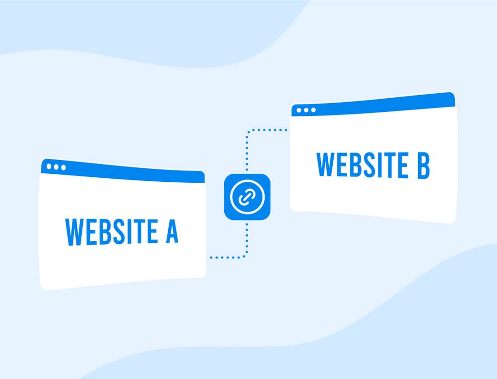 Auf einer Grafik wird von Website A auf Website B verlinkt.