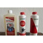 Backofenreiniger im Test: Getestete Backofenreiniger-Flaschen vor weißer Wand