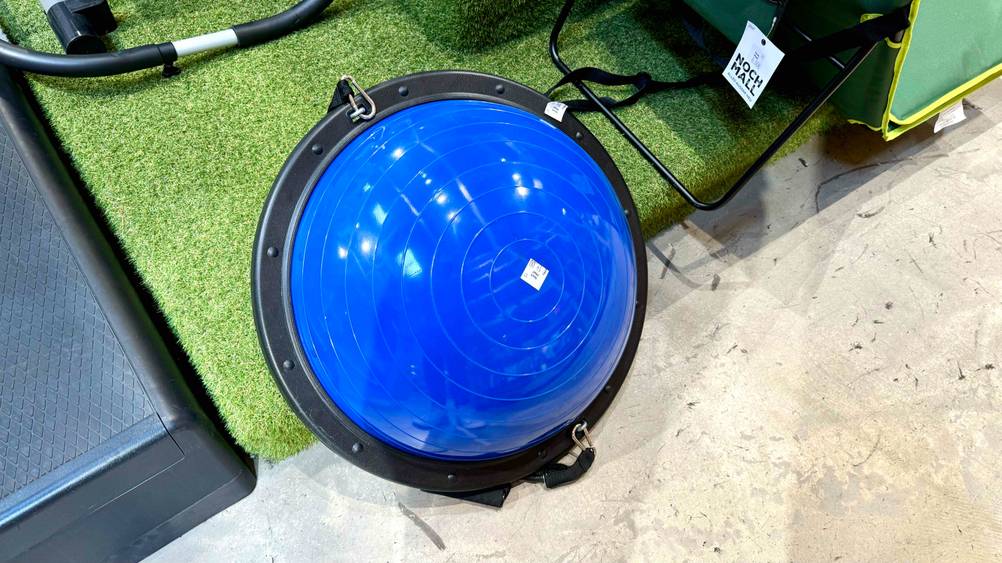 Getestet: Ein Balance-Ball auf einem Kunstrasen.