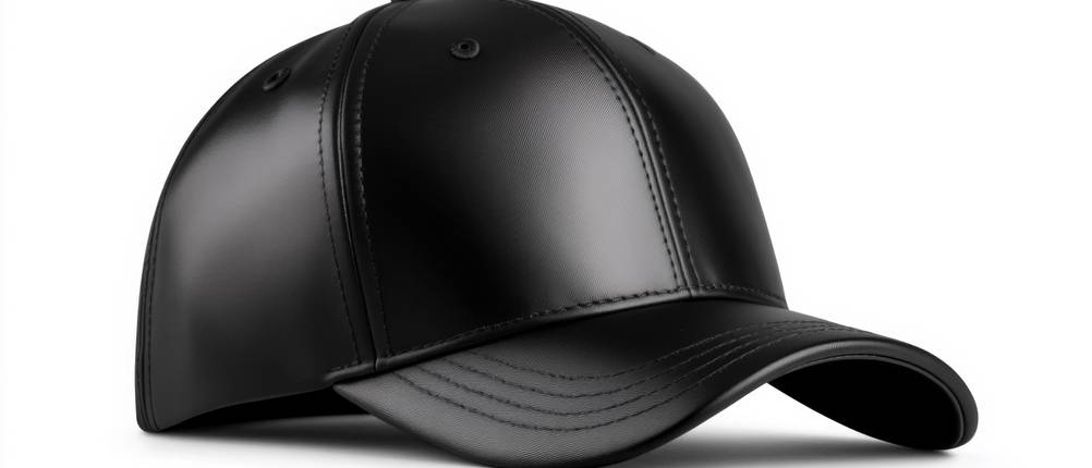 Baseball-Cap-Test: ein schwarzes Baseball-Cap aus Leder mit gebogenen Schirm vor hellem Hintergrund