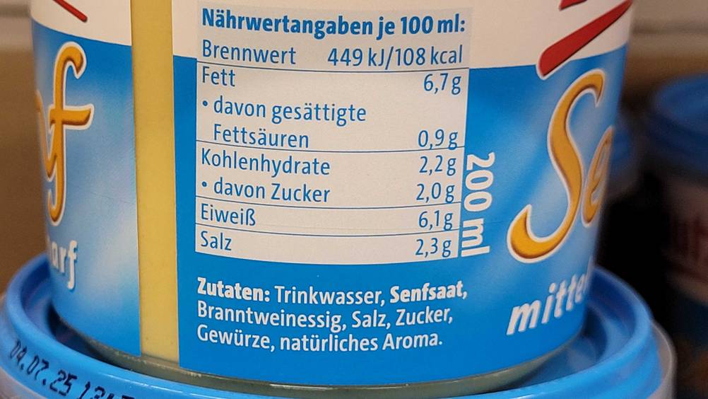 Bautz'ner Senf-Test: Nahaufnahme der Nährwerte.