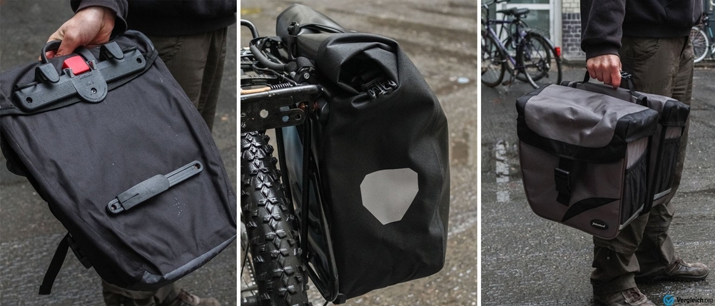 Getestete Fahrradtaschen werden getragen.